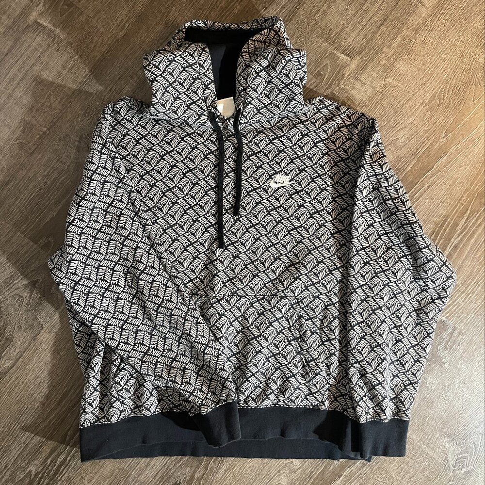 Nike Sports Essentials Hoodie XL Black Gray All Over Logo Streetwear - Picture 8 of 8